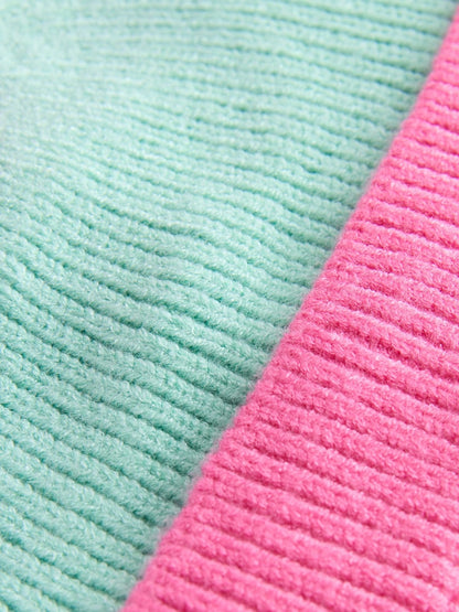Pink and Blue Colour Block Knitted Baby Pom Hat