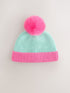 Pink and Blue Colour Block Knitted Baby Pom Hat