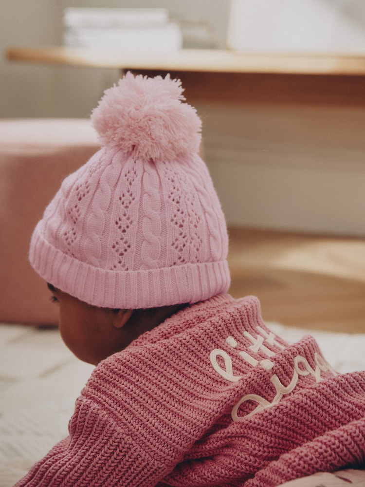 Pink Cable Knitted Pom
