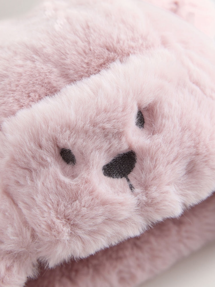 Pink Bear Embroidered Faux Fur