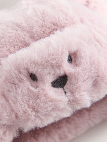 Pink Bear Embroidered Faux Fur