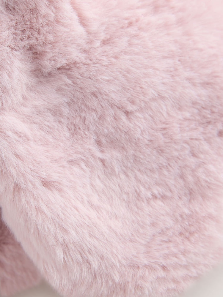 Pink Bear Embroidered Faux Fur