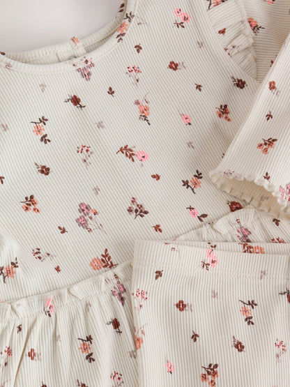 Ecru Floral Peplum Top and Leggings Baby Set (0mths-2yrs)