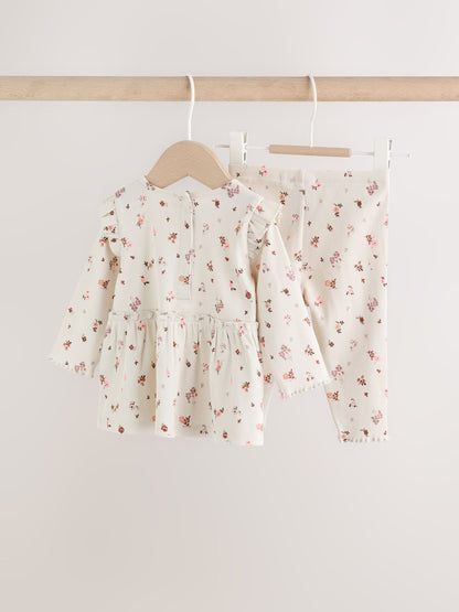Ecru Floral Peplum Top and Leggings Baby Set (0mths-2yrs)
