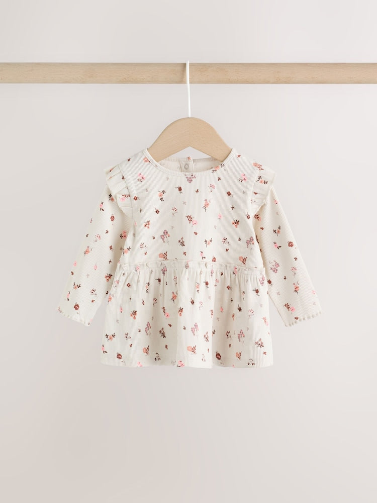 Ecru Floral Peplum Top and Leggings Baby Set (0mths-2yrs)