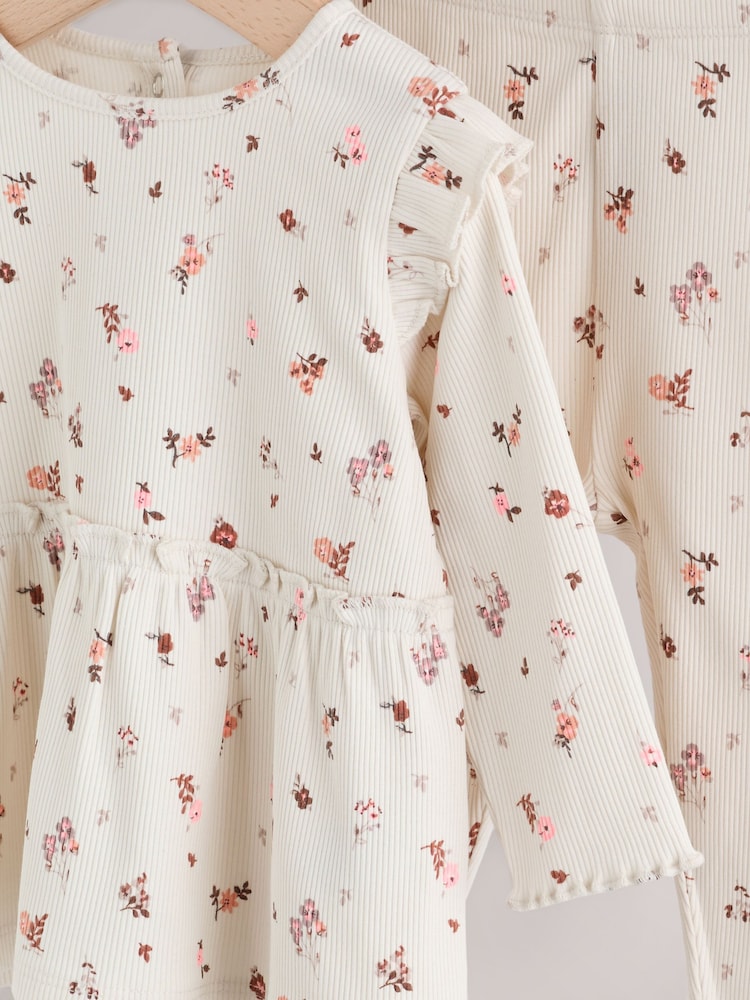 Ecru Floral Peplum Top and Leggings Baby Set (0mths-2yrs)