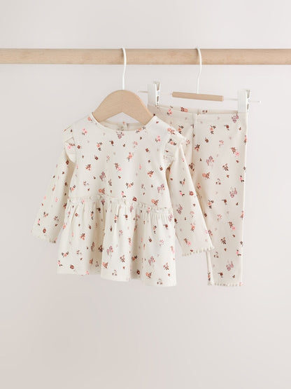Ecru Floral Peplum Top and Leggings Baby Set (0mths-2yrs)