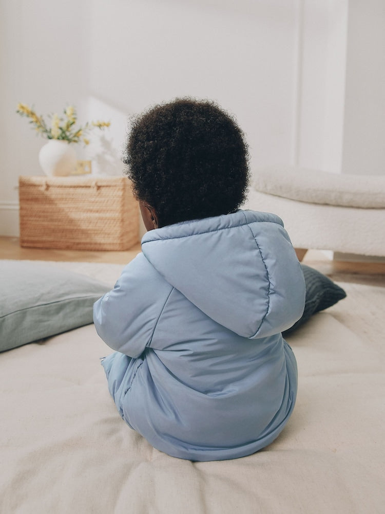 Blue Hooded Mid-Weight Fleece Lined Puffer Baby Jacket (0mths-2yrs)