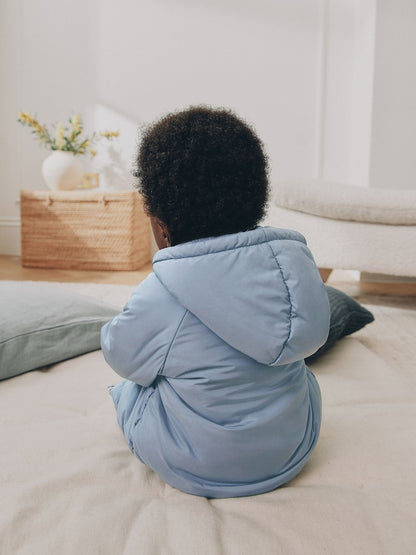 Blue Hooded Mid-Weight Fleece Lined Puffer Baby Jacket (0mths-2yrs)