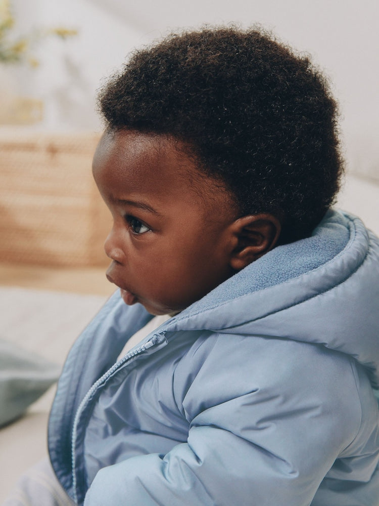 Blue Hooded Mid-Weight Fleece Lined Puffer Baby Jacket (0mths-2yrs)
