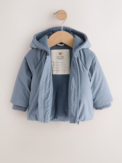 Blue Hooded Mid-Weight Fleece Lined Puffer Baby Jacket (0mths-2yrs)