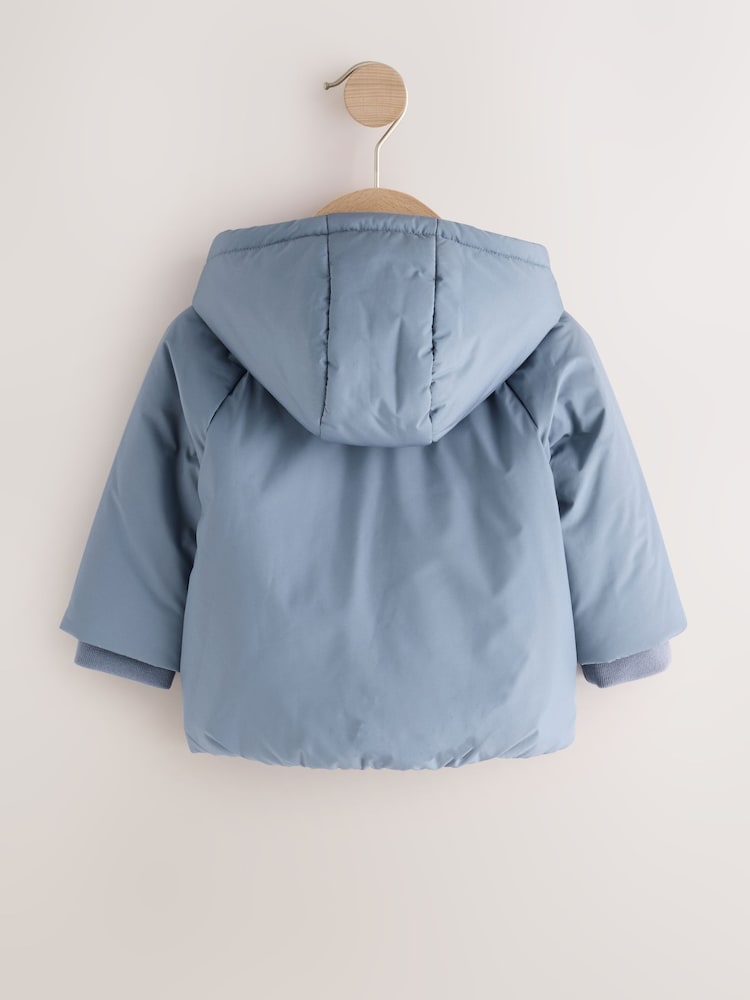 Blue Hooded Mid-Weight Fleece Lined Puffer Baby Jacket (0mths-2yrs)