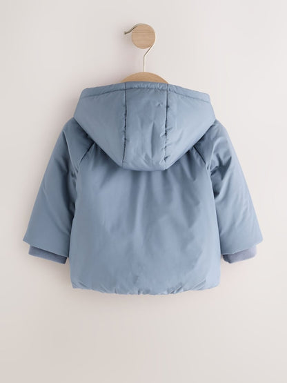 Blue Hooded Mid-Weight Fleece Lined Puffer Baby Jacket (0mths-2yrs)