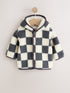 Grey Checkerboard Hooded Borg Baby Jacket (0mths-2yrs) - Grey Checkerboard / Up to 1 Month (50-56cm)