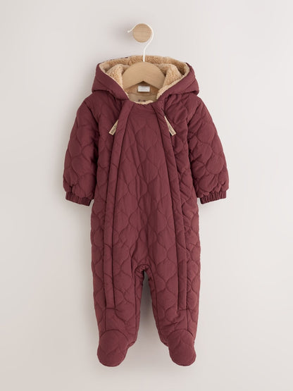 Burgundy Red Quilted Hooded Nylon Baby All-In-One (0-18mths) - Burgundy Red / Up to 1 Month (50-56cm)