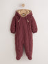 Burgundy Red Quilted Hooded Nylon Baby All-In-One (0-18mths) - Burgundy Red / Up to 1 Month (50-56cm)