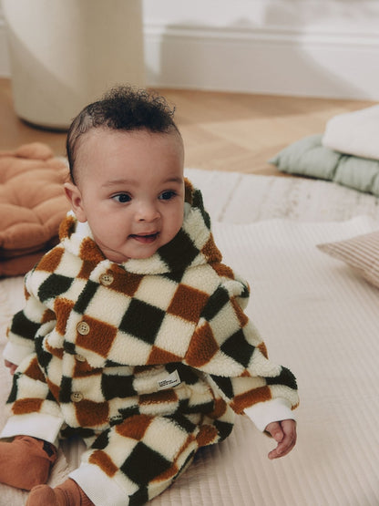 Checkerboard Borg Button Hooded Baby Pramsuit (0mths-2yrs)