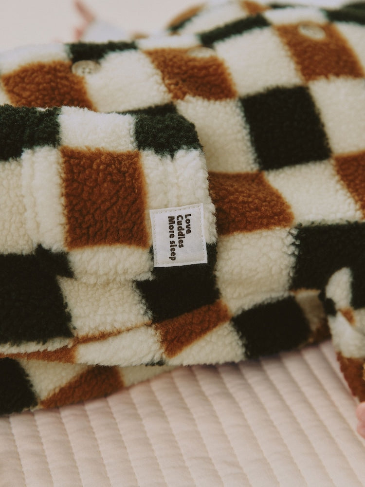Checkerboard Borg Button Hooded Baby Pramsuit (0mths-2yrs)