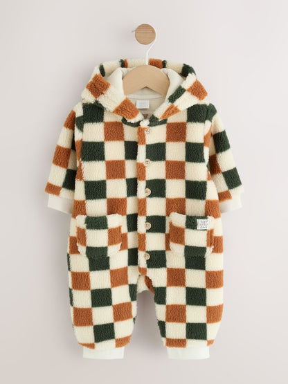 Checkerboard Borg Button Hooded Baby Pramsuit (0mths-2yrs)