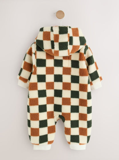 Checkerboard Borg Button Hooded Baby Pramsuit (0mths-2yrs)