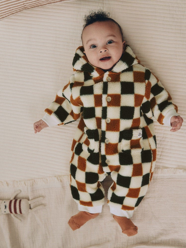 Checkerboard Borg Button Hooded Baby Pramsuit (0mths-2yrs)