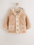 Caramel Borg Hooded Fleece Lined Baby Jacket - Caramel / 12 - 18 Months (80 - 86cm)