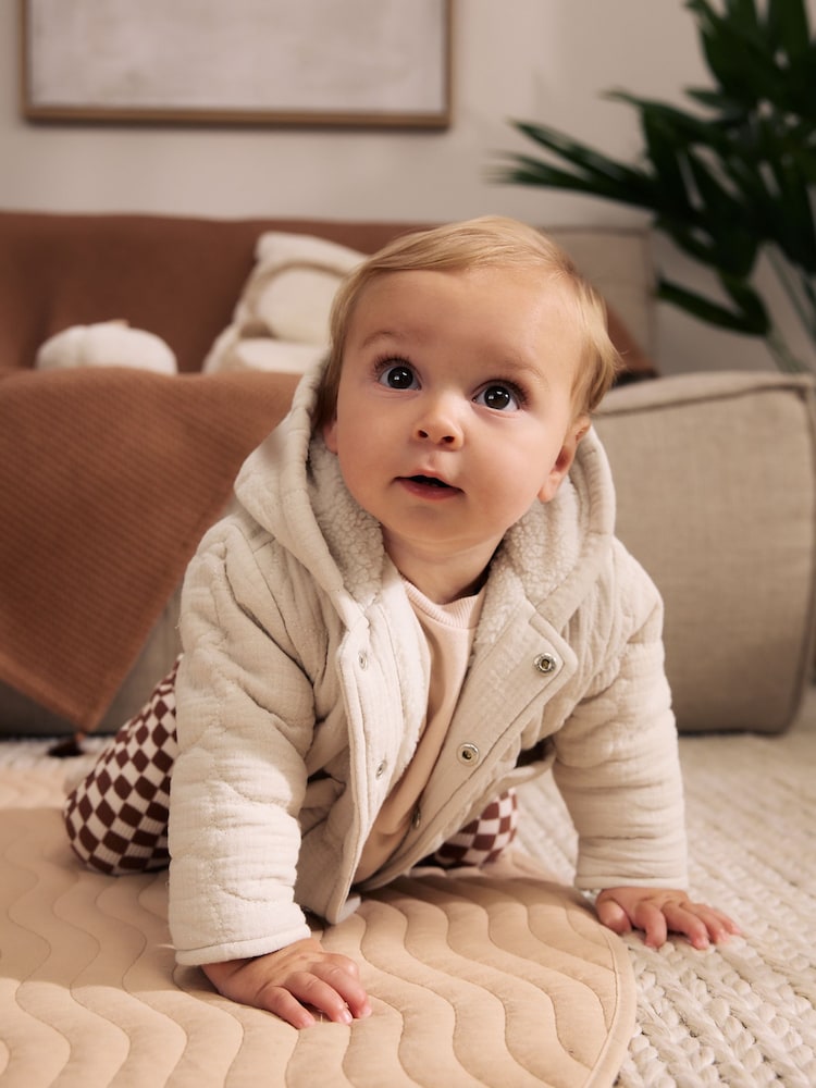 Cream Crinkle Bear Face Quilted Baby Jacket