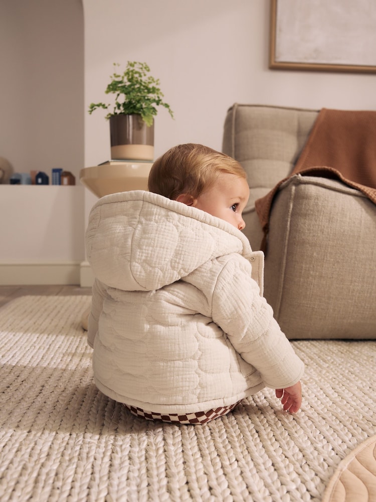 Cream Crinkle Bear Face Quilted Baby Jacket