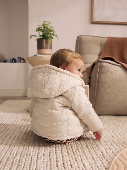 Cream Crinkle Bear Face Quilted Baby Jacket
