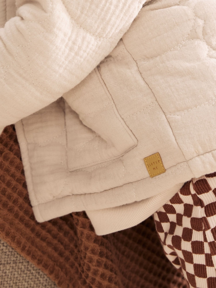 Cream Crinkle Bear Face Quilted Baby Jacket