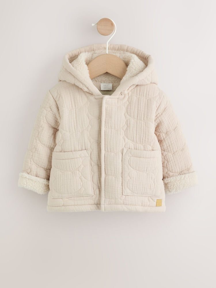 Cream Crinkle Bear Face Quilted Baby Jacket