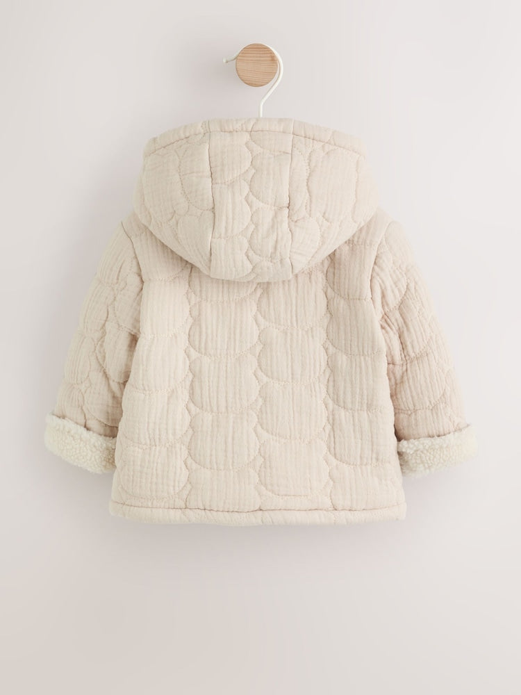 Cream Crinkle Bear Face Quilted Baby Jacket