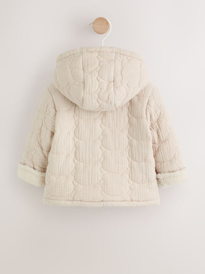 Cream Crinkle Bear Face Quilted Baby Jacket
