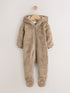 Brown Fleece Hooded Baby Pramsuit - Up to 1 Month (50-56cm)