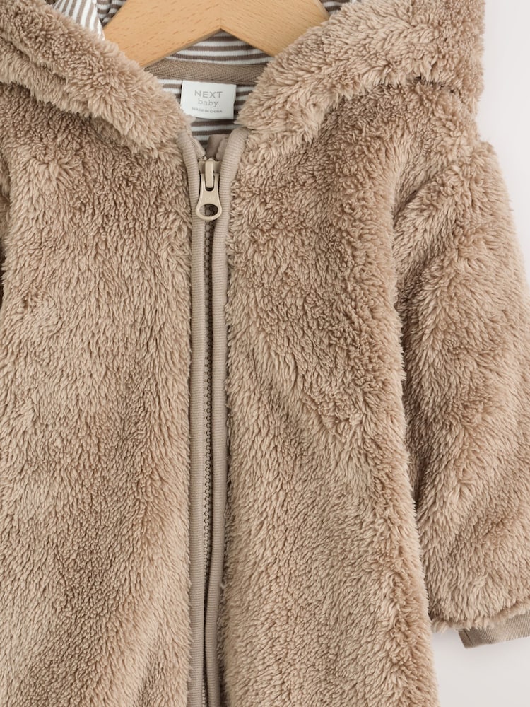 Brown Fleece Hooded Baby Pramsuit