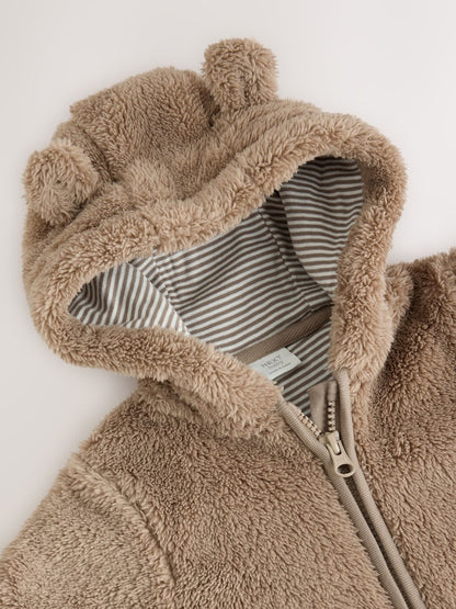 Brown Fleece Hooded Baby Pramsuit