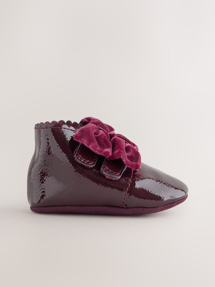 Burgundy Red Bow Baby Boots (0-24mths)