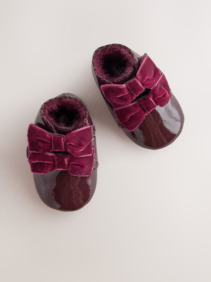 Burgundy Red Bow Baby Boots (0-24mths)