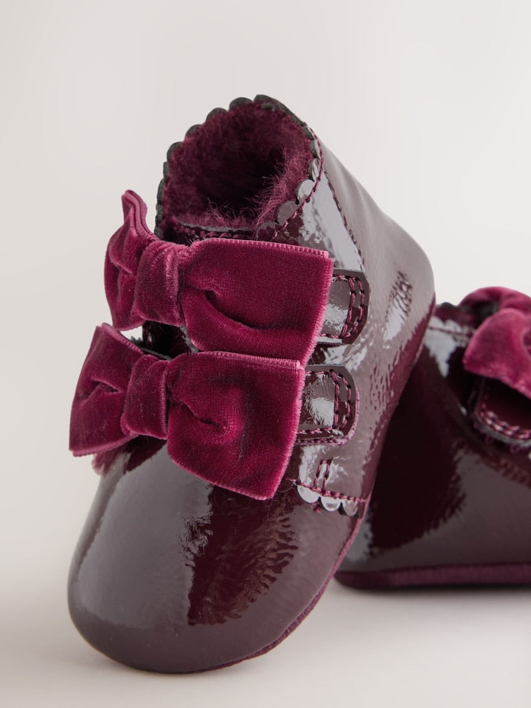 Burgundy Red Bow Baby Boots (0-24mths)