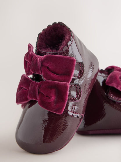 Burgundy Red Bow Baby Boots (0-24mths)