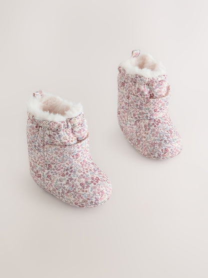 Pink Floral Baby Snow Boots (0-24mths) - Pink Floral / Up To 3 Months (50 - 62cm)