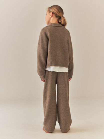 Brown Knitted Zip Cardigan &amp; Trousers Set (3-16yrs)