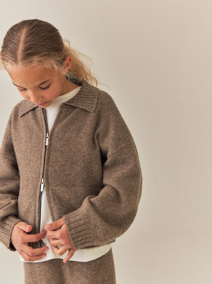 Brown Knitted Zip Cardigan &amp; Trousers Set (3-16yrs)