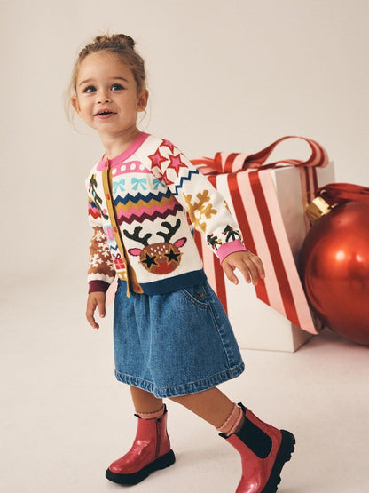 Reindeer Funky Christmas Cardigan (3mths-7yrs) - Reindeer Funky / 12-18 Months (80-86cm)