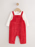 Red Plain Cord Dungaree and Bodysuit Baby Set (0mths-2yrs) - Red / 12 - 18 Months (80 - 86cm)