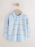 Blue/Neutral Knitted Stripe Polo Shirt (3mths-7yrs) - Blue/Neutral / 12-18 Months (80-86cm)