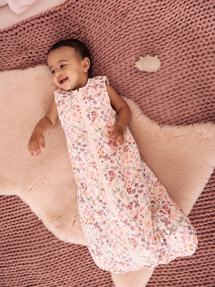 Pink Floral 2.5 Tog Removable Sleeve Baby Sleep Bag
