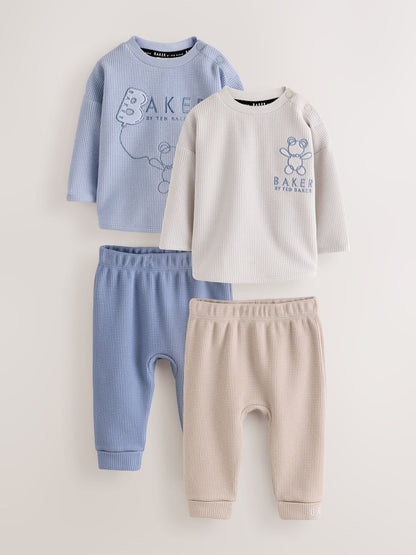 Baker by Ted Baker Blue Textured Long Sleeve Sweat Top and Joggers 4 Piece Set