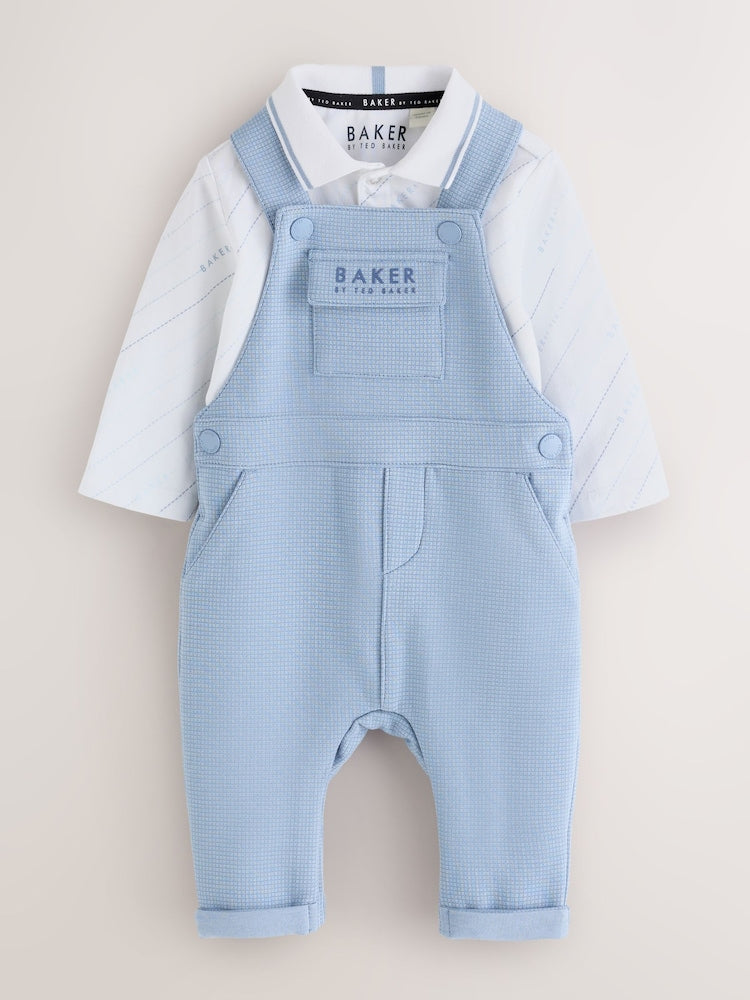 Baker by Ted Baker Blue Textured Dungaree and Polo Shirt Set