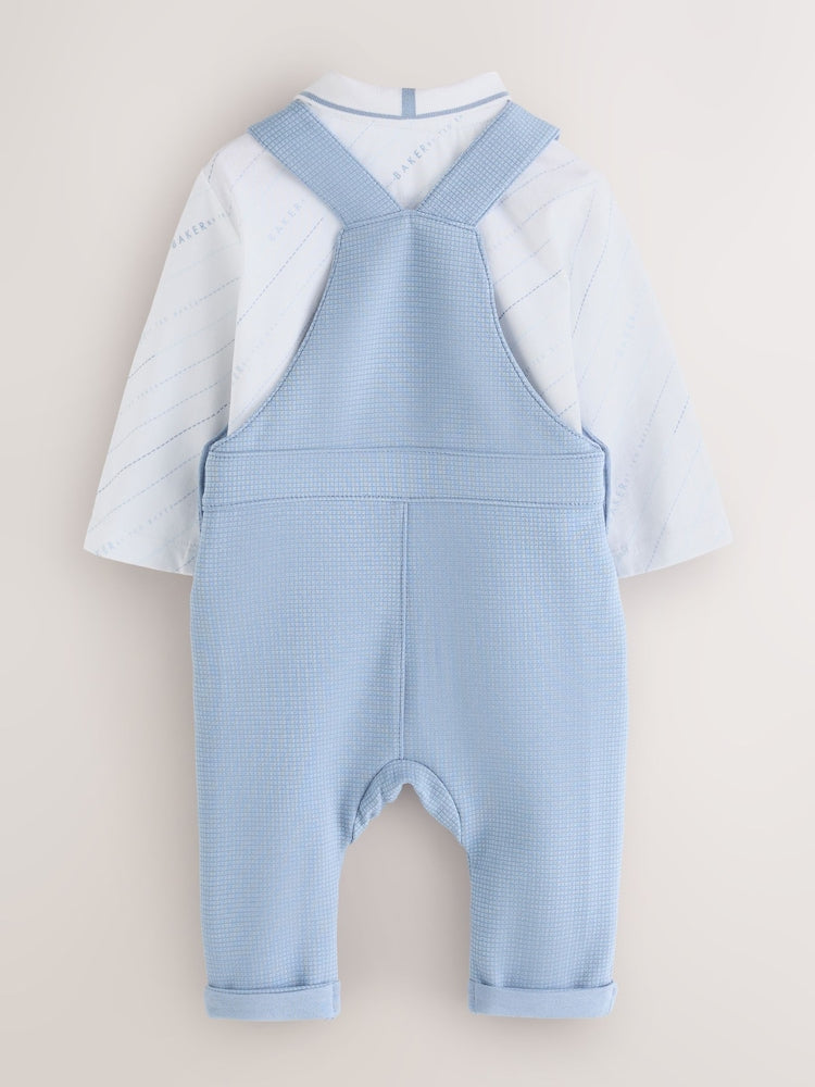 Baker by Ted Baker Blue Textured Dungaree and Polo Shirt Set